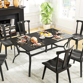 Rectangular Patio Table with Umbrella Hole, Steel Rectangle Outdoor Dining Table for 6 People for Garden, Black