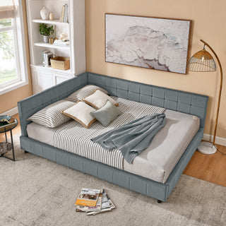 Queen Size Upholstered Tufted Bed Frame, Sofa Bed Frame With Comfortable Backrest And Armrests, Queen Size Bed For Bedroom, Living Room,Velvet, GREY 85.5x64.5x30.5