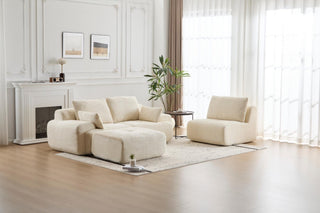 Modern Memory Foam Compressed Sofa,Large Sectional Couches For Living Room,Pet-Friendly Cloud Modular Sectional Sofa,Corduroy Fabric,Extra Deep Loveseat,No Assembly Required, BEIGE