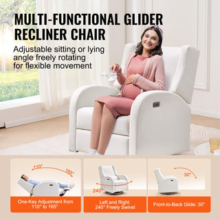 Electronic Power Recliner And Swivel Glider, 250 Lbs Weight Capacity Swivel Glider Recliner Chair With USB Port, Polyester Surface Swivel Rocker Recliner  For Living Room, Bedroom,  Off White