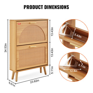Rattan Flip-Drawer Shoe Storage Cabinet