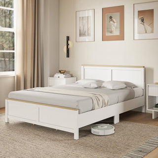 Queen Bed Frame with Headboard, Modern Platform Bed Frame with Wooden Slats, No Box Spring Needed, Easy Assembly, White