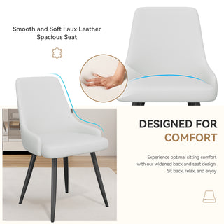 Modern Dining Chairs Set Of 2, Faux Leather Upholstered Dining Room Chairs With Widened Seat, Armless Side Chairs With Metal Legs