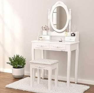 Vanity Table Set with Cushioned Stool