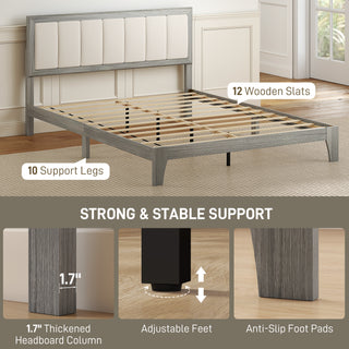 Queen Bed Frame with Headboard Queen Platform Bed Frame with Wooden Slats No Box Spring Needed Easy Assembly Gray