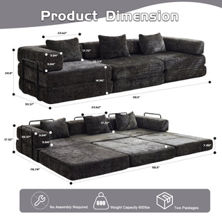 Compression Sofa,Convertible Floor Sofa Bed With Fixed-Shape Frame, Boneless Modular Sectional Sofa,No Assembly Required,Chenille Fabric,for Living Room Bedroom,Black