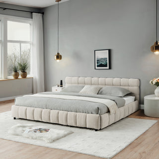 California King Size Upholstered Bed ,comfortable Upholstered Bed Frame, Chenille Fabric, With Headboard And Solid Bed Frame. With Drawer For Storage.-Beige 90.5x80.5x31