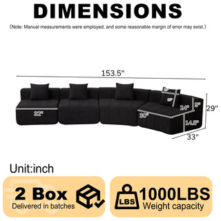 Two Curved Seats And Two Single Seats,Chenille Curved Sectional Sofa With 4 Pillows,Curved Symmetrical Modular Sofa Sectional ,Two Curved Seats And Two Single Seats