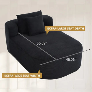 67.5''Chaise Lounge Chair 46'' Wide Seat Indoor Corduroy Oversized Sleeper Sofa For Living Room Deep Seat Lounge And Two Soft Pillows Convertible Boneless Sofa Bed, Black,No Assembly Required