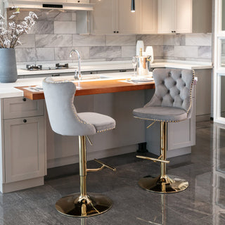 Laila Golden Swivel Velvet Barstools (Set of 2)