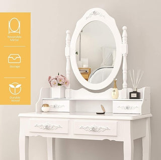 Vanity Table Set with Cushioned Stool