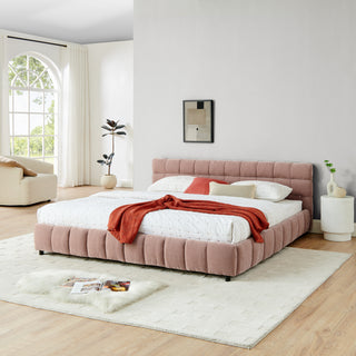 King Size Upholstered Bed ,comfortable Upholstered Bed Frame, Chenille Fabric, With Headboard And Solid Bed Frame. With Drawer For Storage.-Pink 88.5x85.5x31