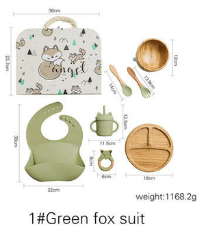 7Pcs Wooden Feeding Tableware Sets