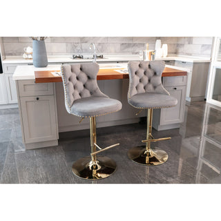 Laila Golden Swivel Velvet Barstools (Set of 2)