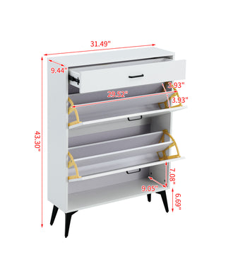 White Shoe Cabinet with Metal Legs