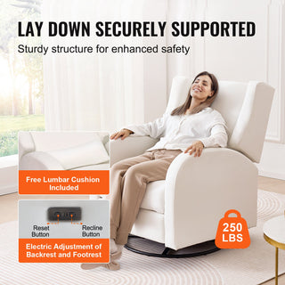 Electronic Power Recliner And Swivel Glider, 250 Lbs Weight Capacity Swivel Glider Recliner Chair With USB Port, Polyester Surface Swivel Rocker Recliner  For Living Room, Bedroom,  Off White