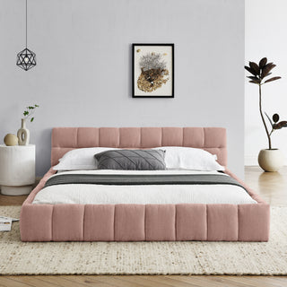 Queen Size Upholstered Bed Frame With Thick Fabric, Chenille Fabric Grounded Queen Size Platform Bed With Headboard And Solid Frame. No Box Spring Needed, PINK 68x86.5x23.5