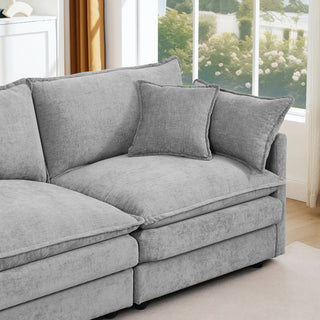 Modular Sectional Sofa, 102 Inch L Shaped Couch Set For Living Room, 3-Seater Comfy Cloud Couches With Movable Ottoman, DIY Combination, Chenille, Grey