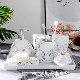 Marble Texture Ceramic Mouthwash Cup Set