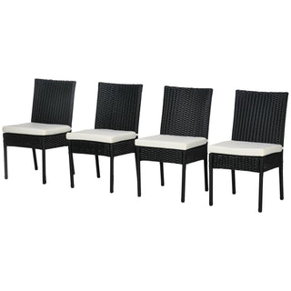 4 PE Rattan Outdoor Dining Chairs with Cushions, Patio Wicker Dining Chairs with Backrest, Black