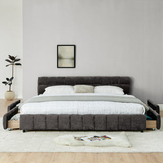 King Size Upholstered Bed ,comfortable Upholstered Bed Frame, Chenille Fabric, With Headboard And Solid Bed Frame. With Drawer For Storage.-Dark Gray 88.5x85.5x31