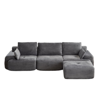 Modern Memory Foam Compressed Sofa,Large Sectional Couches For Living Room,Pet-Friendly Cloud Modular Sectional Sofa,Corduroy Fabric,Extra Deep Loveseat,No Assembly Required,GREY