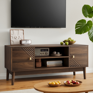 43.31 Inch TV Stand, Mid Century Modern TV Stand For 32 45 Inch TV, Entertainment Center With Storage, Media Console Table For Living Room And Bedroom, Walnut