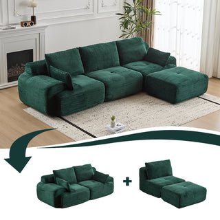 Modern Memory Foam Compressed Sofa,Large Sectional Couches For Living Room,Pet-Friendly Cloud Modular Sectional Sofa,Corduroy Fabric,Extra Deep Loveseat,No Assembly Required,Green