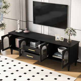 VIBE HAUS 68.9'' Retro TV Stand For TVs Up To 75 Inches, Entertainment Center Media Console With Fluted Glass Doors And Five Solid Wood Legs For Living Room