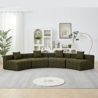 Chenille Curved Sectional Sofa With 4 Pillows,Curved Symmetrical Modular Semi Circular Sofa Sectional For Bedroom, Living Room, Office For Leisure Or Nap, Reading Room, And Lobby