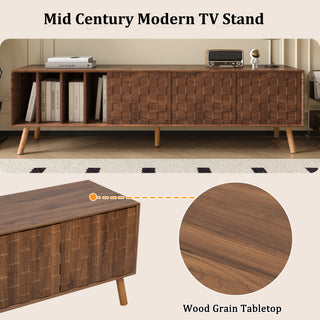 70 Mid-Century Modern TV Stand, Media Console Table For TVs Up To 80, Entertainment Center With 5 Solid Wood Legs For Living Room, Bedroom