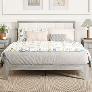 Full Bed Frame with Headboard Full Size Platform Bed Frame with Wooden Slats No Box Spring Needed Easy Assembly Gray