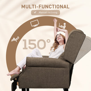 Vibration Massage Recliner Chair for Living Room with Heat,  Wingback Single Sofa, Modern Linen Fabric Push Back Reclining Chair with Footrest, Side Pocket, Brown