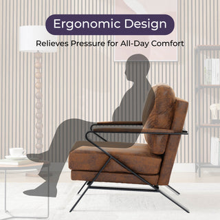 Mid-Century Modern Chair Upholstered Lounge Arm Chair With Iron Frame And Thicker Cushion For Living Room, Reading, Balcony,Brown