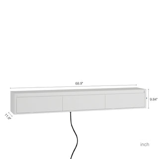 Floating TV Stand, Wall Mounted TV Shelf With Led Lights & Power Outlet,High Gloss TV Cabinet For White Tv Stands For Living Room