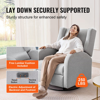 Electronic Power Recliner And Swivel Glider, 250 Lbs Weight Capacity Swivel Glider Recliner Chair With USB Port, Polyester Surface Swivel Rocker Recliner  For Living Room, Bedroom, Light Gray
