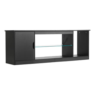 TV Stand For TVs Up To 65 Inch, Modern Entertainment Center With Light Strip, Wooden TV Cabinet Storage With Glass Shelf And Adjustable Shelves, Console Table For Living Room And Bedroom, Black