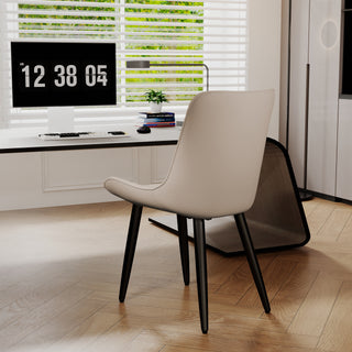 Set Of 2 Modern PU Leather Dining Chairs With Thick Cushions & Metal Legs, Armless Faux Leather Side Chairs For Kitchen, Dining Room