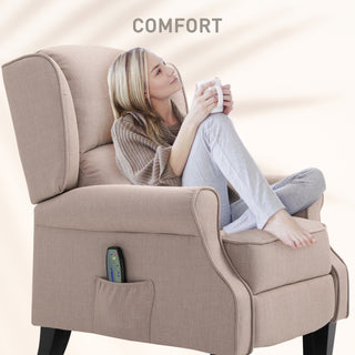 Vibration Massage Recliner Chair for Living Room with Heat,  Wingback Single Sofa, Modern Linen Fabric Push Back Reclining Chair with Footrest, Side Pocket, Dark Beige