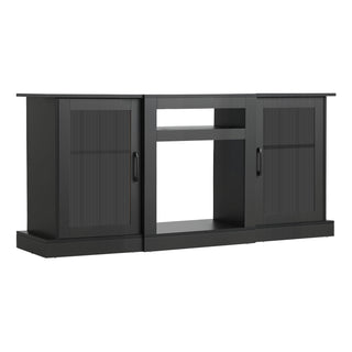 TV Stand For TVs Up To 65 Inch, Modern Entertainment Center With Light Strip, Wooden TV Cabinet Storage With Glass Doors And Adjustable Shelves, Console Table For Living Room And Bedroom, Black