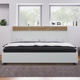 Floating Double Bed Frame with Headboard and Slatted Base