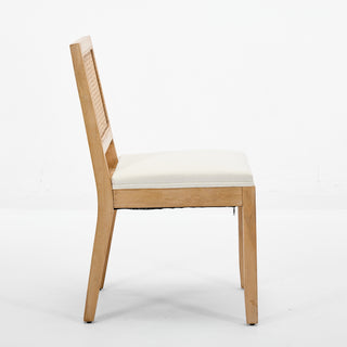 Farmhouse Rattan Dining Chairs Set Of 2, Mid Century Modern Kitchen & Dining Room Chairs, Cane Upholstered Kitchen Side Chair With Natural Hardwood Frame, Beige