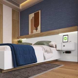 Floating Bed With Headboard In Timber Slatted Frame  Size 140X200