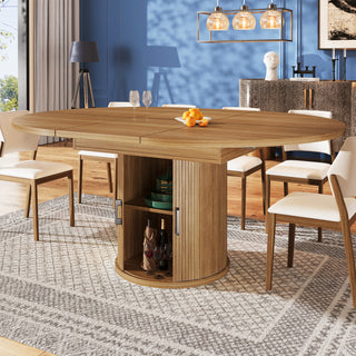 Extendable Dining Table, Dining Room Table, Kitchen Table, Balcony Table, Extendable Table Top Round Dining Table, Extends To Oval, 118-158 Cm, Seats Up To 6 People, Walnut Black