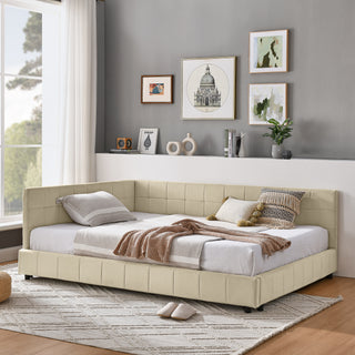Full Size Upholstered Tufted  Bed Frame, Sofa Bed Frame With Comfortable Backrest And Armrests, Full Size Bed For Bedroom, Living Room,Velvet, NEW BEIGE 80.5x59x30.5