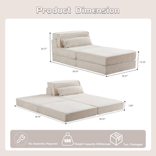 Compression Mahjong Sofa,Convertible Floor Sofa Bed,DIY Boneless Modular Sectional Sofa,No Assembly Required,Circle Fleece Fabric,Oversized Single Seater With 1 Pillow And 1 Ottoman,White