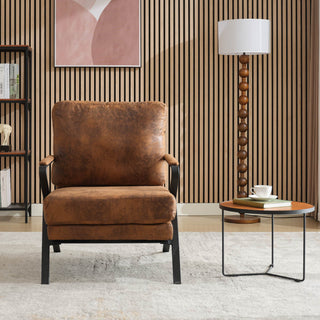 Mid-Century Modern Chair Upholstered Lounge Arm Chair With Iron Frame And Thicker Cushion For Living Room, Reading, Balcony,Brown