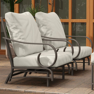 5 Piece Backyard Patio Furniture Set, Outdoor Furniture Set With 2 Rocking Chairs, 3-Seat Sofa, And 2 Ottomans, Beige