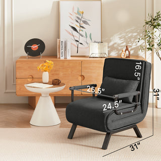 Sleep Chair Bed, Comfy Convertible Sleeper Chairs For Adults, 5 In 1 Folding Sofa Bed With 5-Position Adjustable Backrest & Pillow, Cozy Small Chair Couch For Small Spaces, Office Black