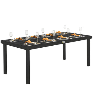 75" x 35" Outdoor Dining Table for 8 People, Rectangular Aluminum Frame Garden Table with All-Weather Faux Wood Top for Garden, Lawn, Patio, Black
